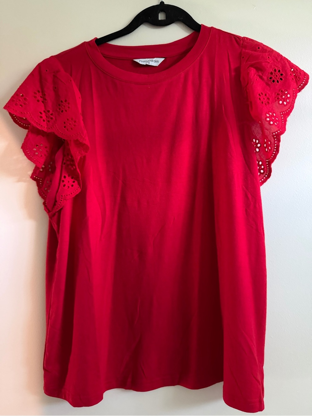 Bright Red Eyelet Flutter Sleeve Tee
